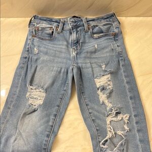 American Eagle, Next Level Stretch Distressed Light Blue Women's Jeans